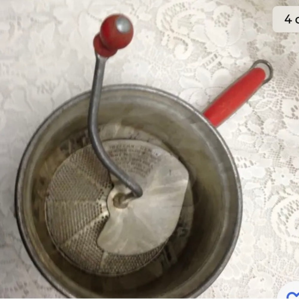 Vintage, Foley Food Mill, Aluminum Fruit or Food Masher 13in x 7.5in x 4.5in