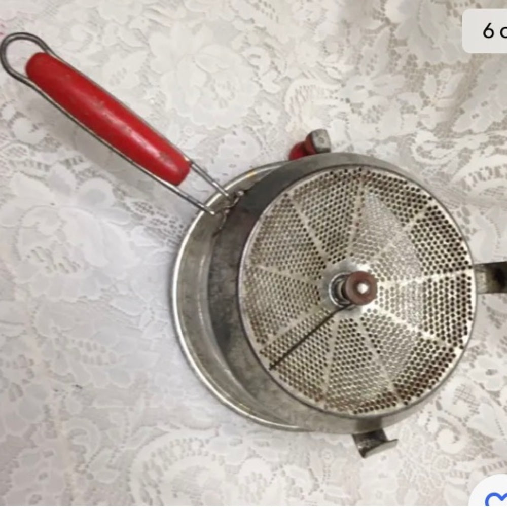 Vintage, Foley Food Mill, Aluminum Fruit or Food Masher 13in x 7.5in x 4.5in