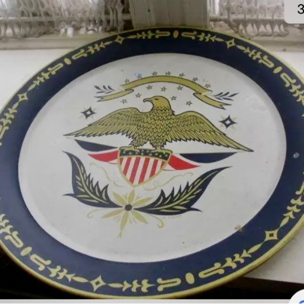Vintage, Beautiful, Large 19in Diameter Seal of USA Metal Charger