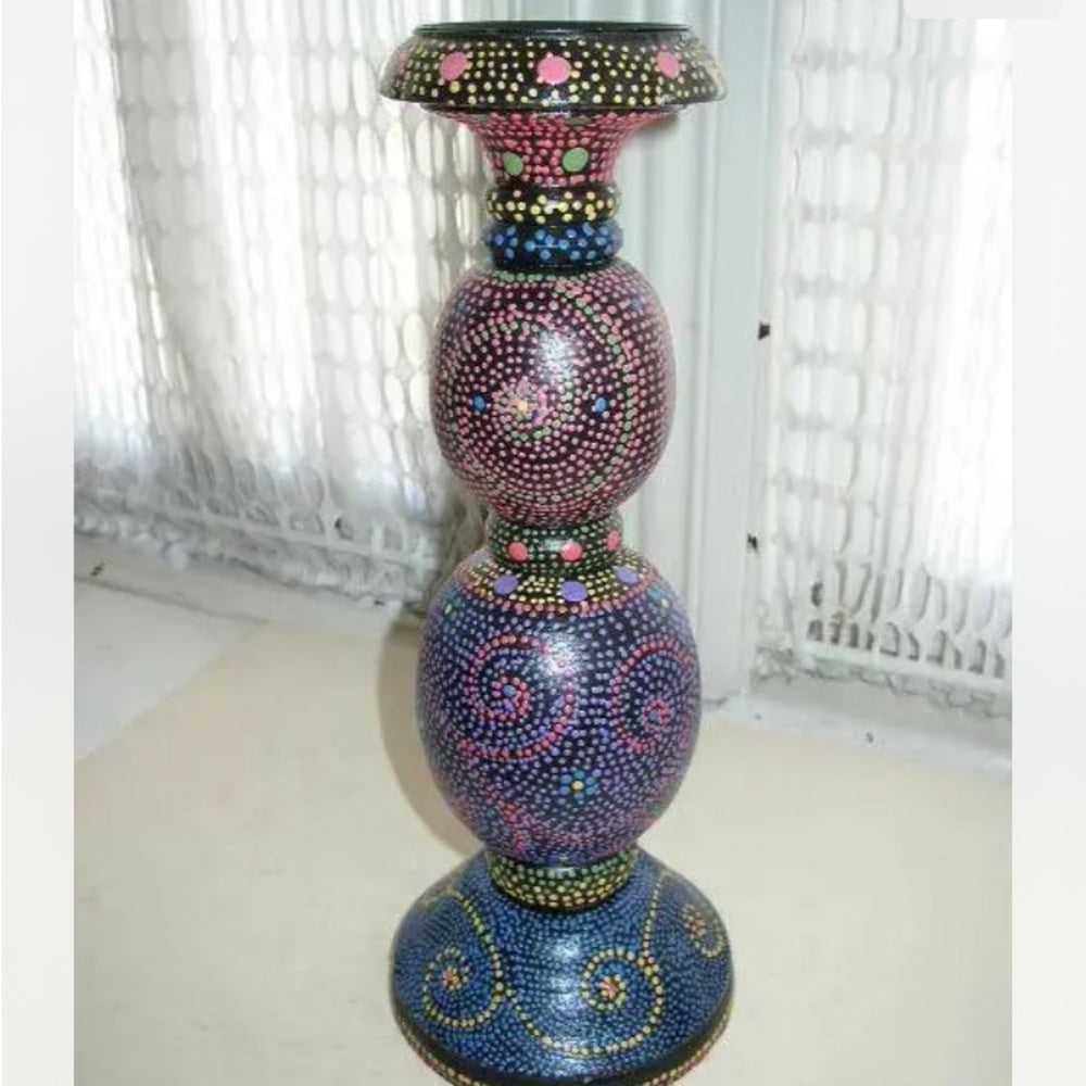 Vintage, Large, Wicker Dot Painted Candle Stand