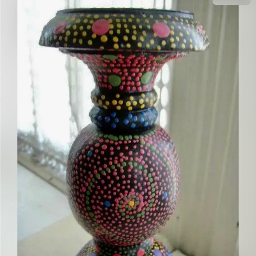 Vintage, Large, Wicker Dot Painted Candle Stand