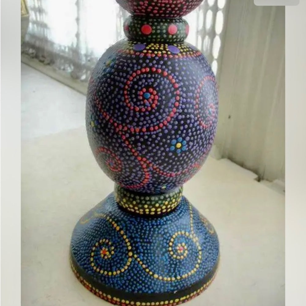 Vintage, Large, Wicker Dot Painted Candle Stand