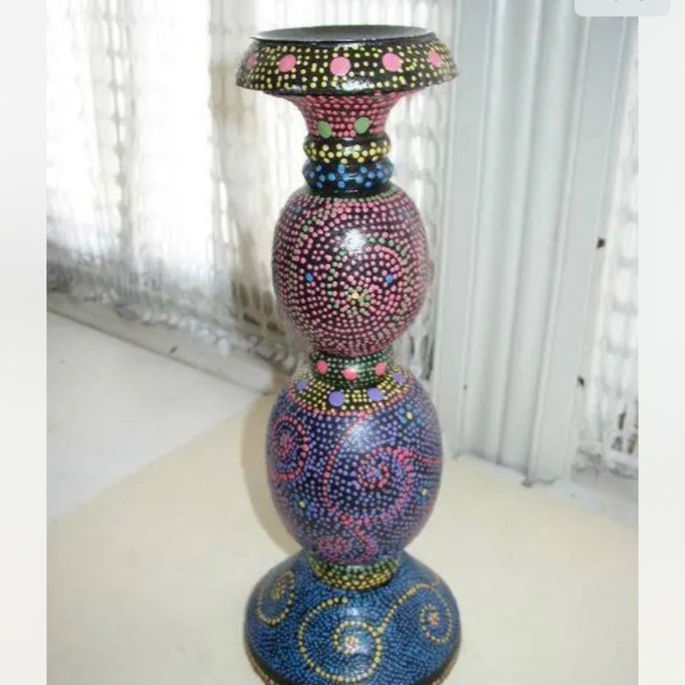 Vintage, Large, Wicker Dot Painted Candle Stand