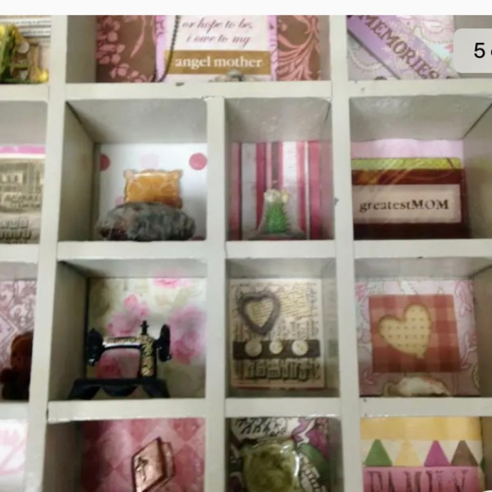 Vintage, Mothers Day, Wooden Shadow Box with Miniatures 17in x 14in x 2in