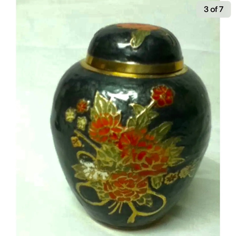 Vintage, Beautiful, 5.5in x 4.5in Red Floral Cloissone’ Ginger or Tea Jar