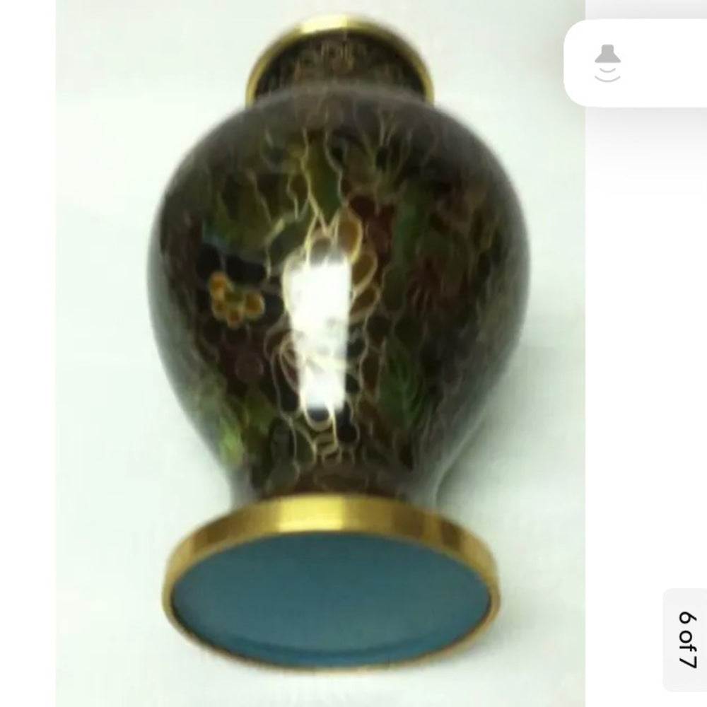 Vintage, Beautiful, 7.5in x 4in Floral Cloissone’ over Brass Vase
