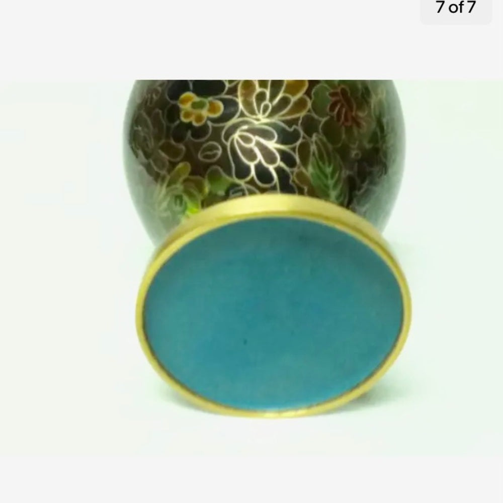 Vintage, Beautiful, 7.5in x 4in Floral Cloissone’ over Brass Vase