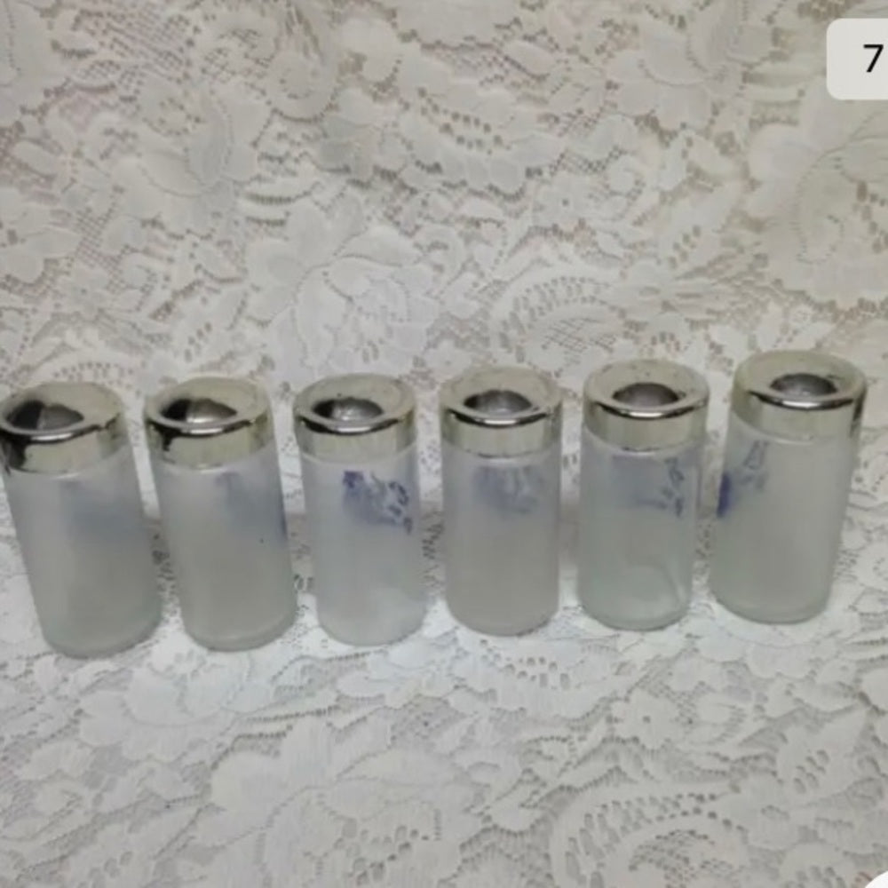 Vintage, Blue Willow 6pc Glass Spice Jars with Chrome Metal Rack.