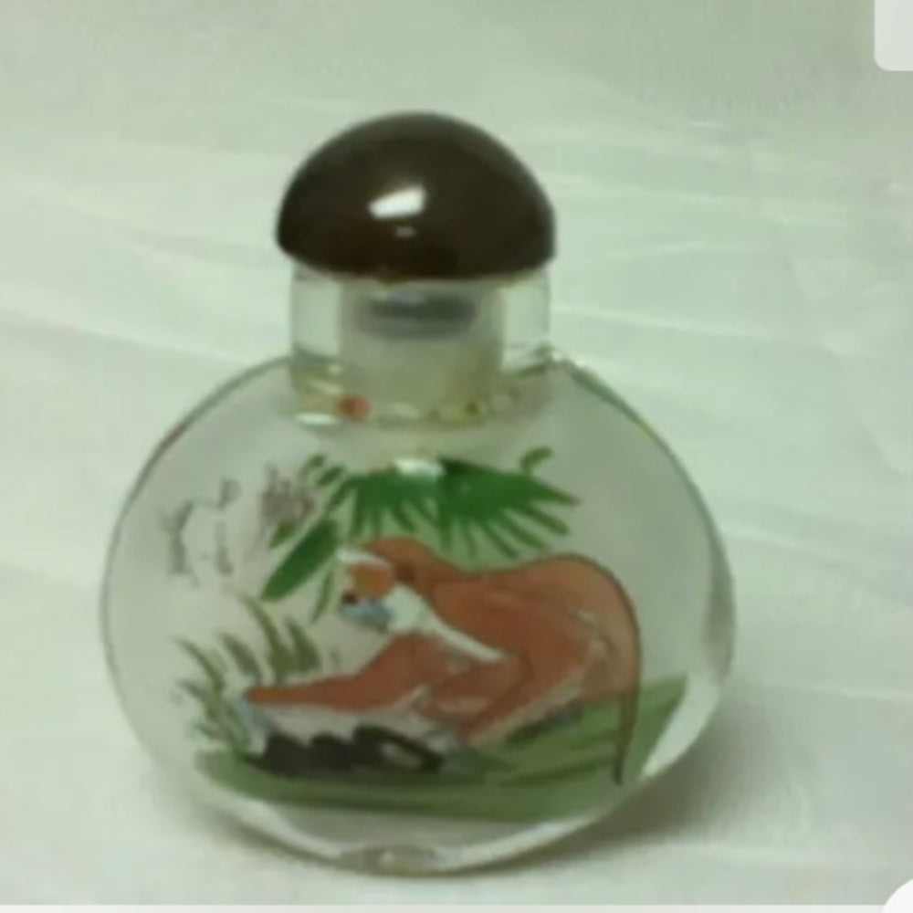 Vintage, 2pc Reverse Painted Snuff Bottle 2.5in x 1.5in