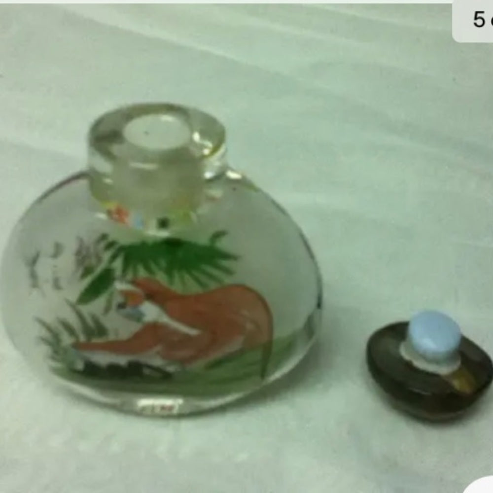 Vintage, 2pc Reverse Painted Snuff Bottle 2.5in x 1.5in