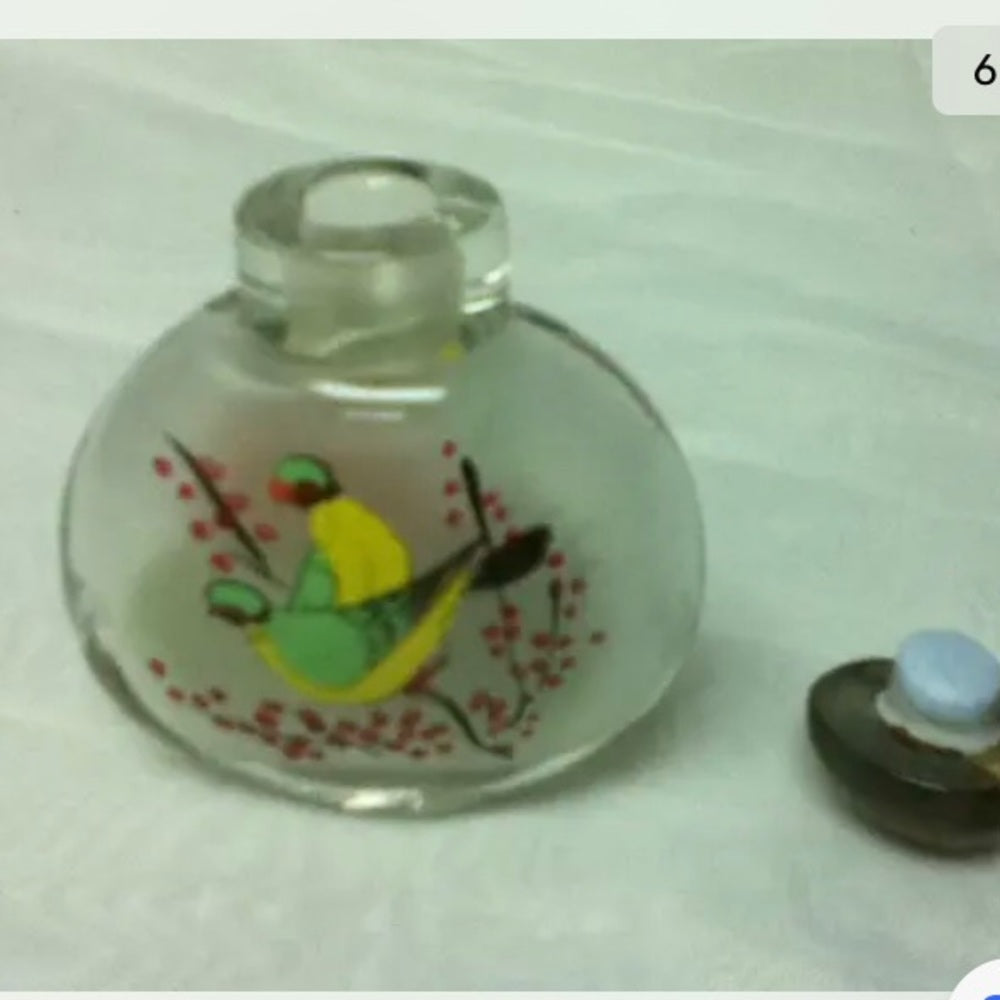 Vintage, 2pc Reverse Painted Snuff Bottle 2.5in x 1.5in