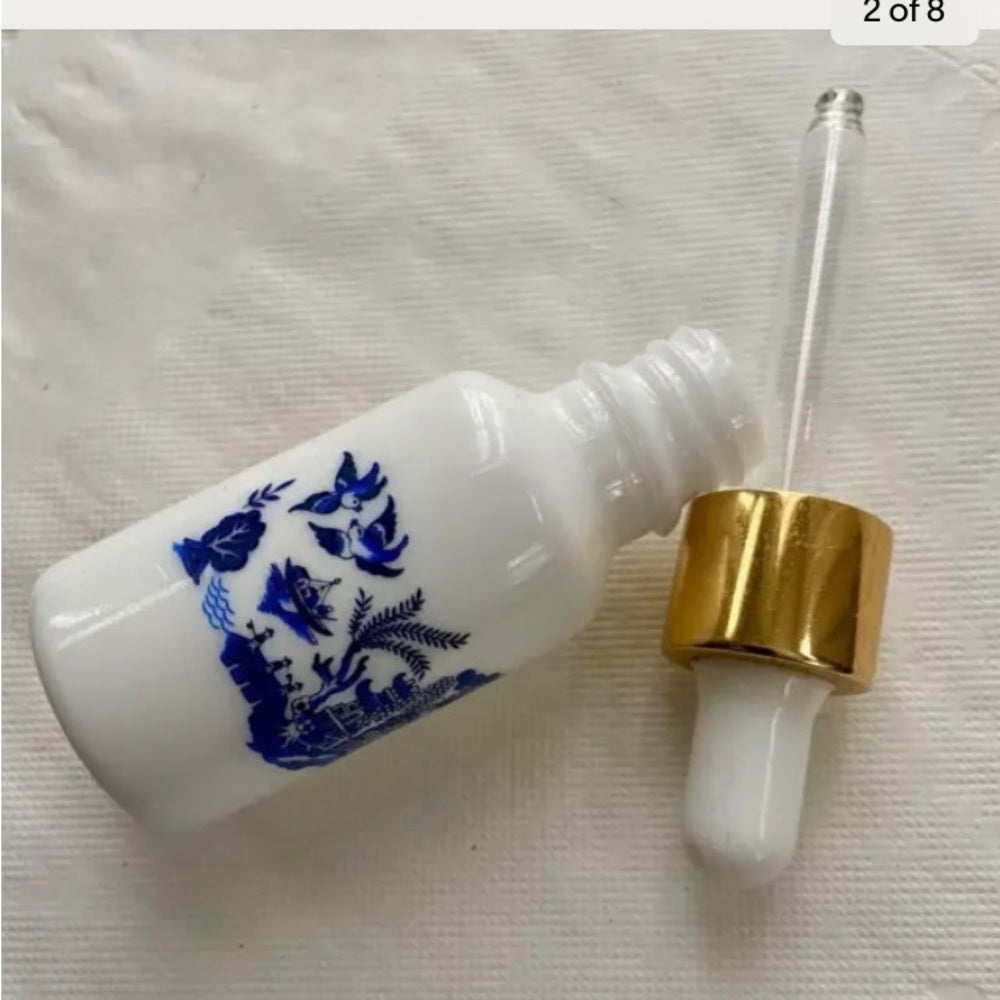 Two Sided Blue-Red Willow, 20ml Milk Glass Scent or Perfume Bottle 4in x 1.25in