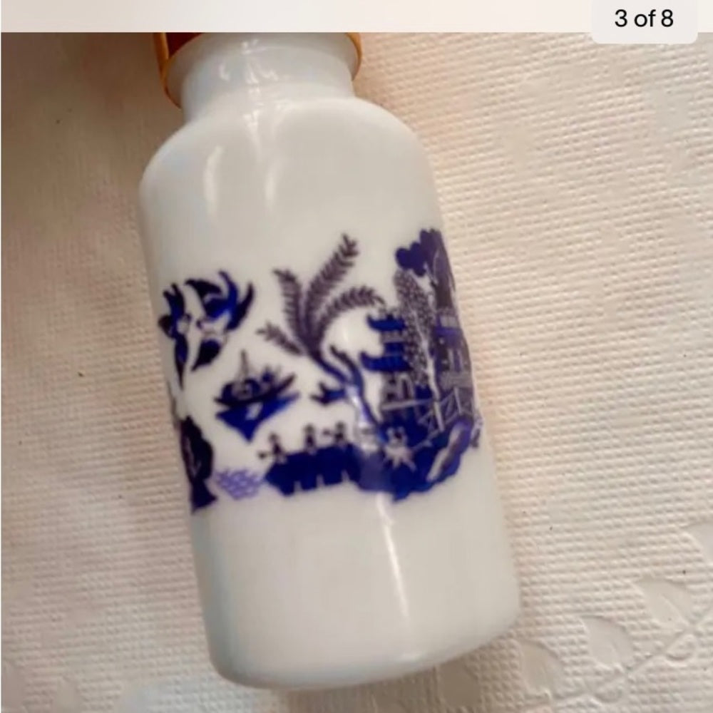 Two Sided Blue-Red Willow, 20ml Milk Glass Scent or Perfume Bottle 4in x 1.25in