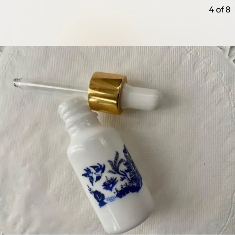 Two Sided Blue-Red Willow, 20ml Milk Glass Scent or Perfume Bottle 4in x 1.25in