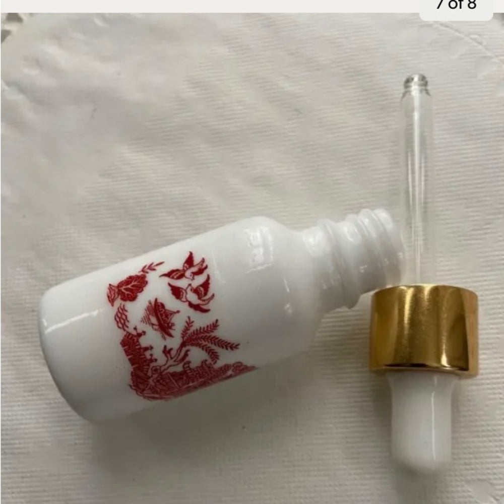 Two Sided Blue-Red Willow, 20ml Milk Glass Scent or Perfume Bottle 4in x 1.25in