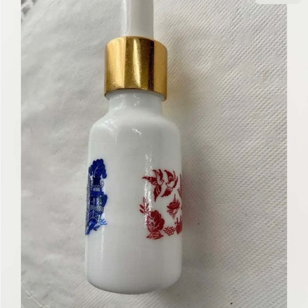 Two Sided Blue-Red Willow, 20ml Milk Glass Scent or Perfume Bottle 4in x 1.25in