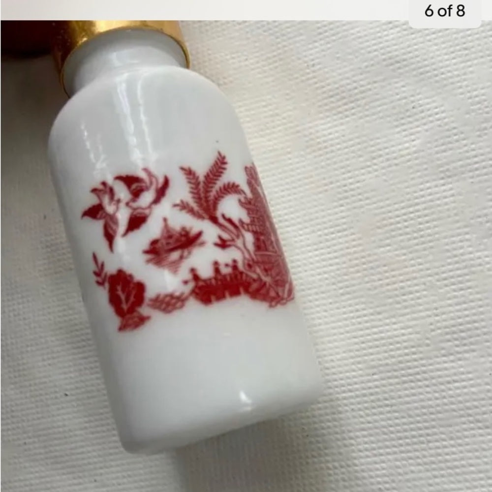 Two Sided Blue-Red Willow, 20ml Milk Glass Scent or Perfume Bottle 4in x 1.25in