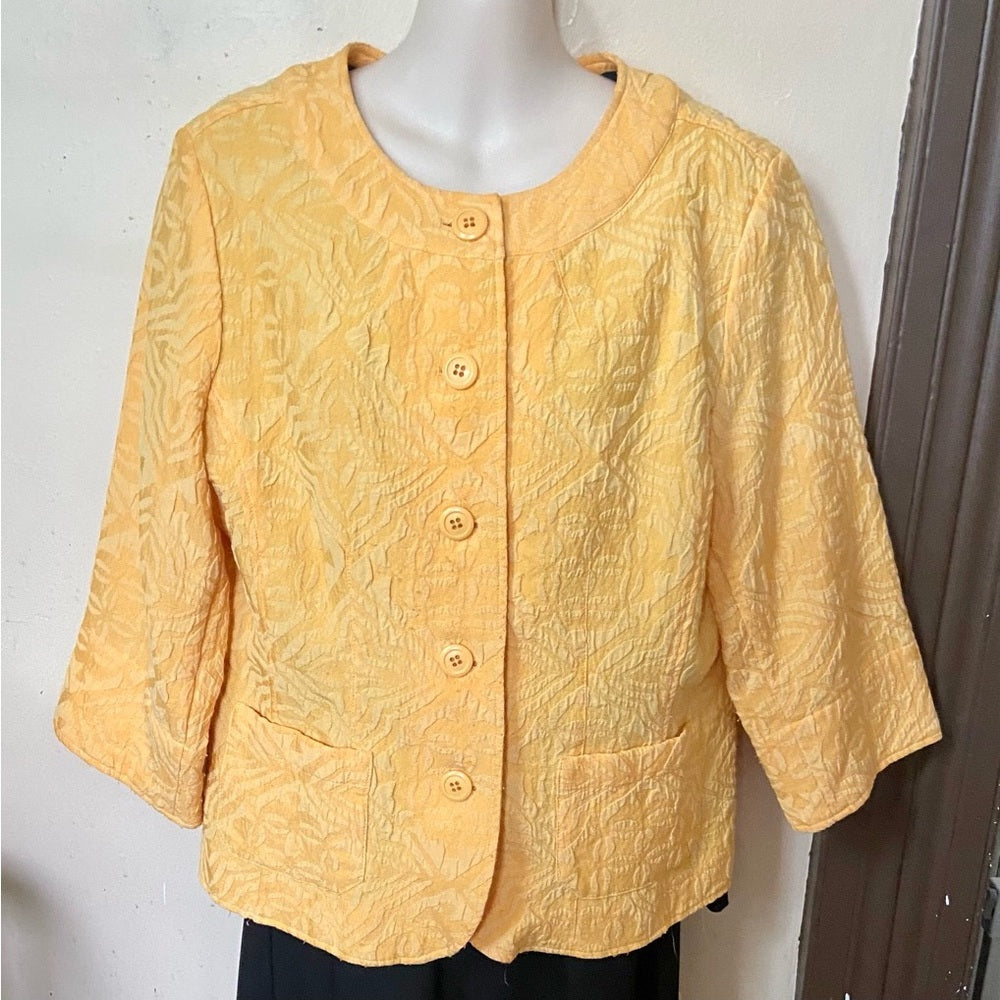 Cold Water Creek Yellow Wave Texture Jacket Size 12
