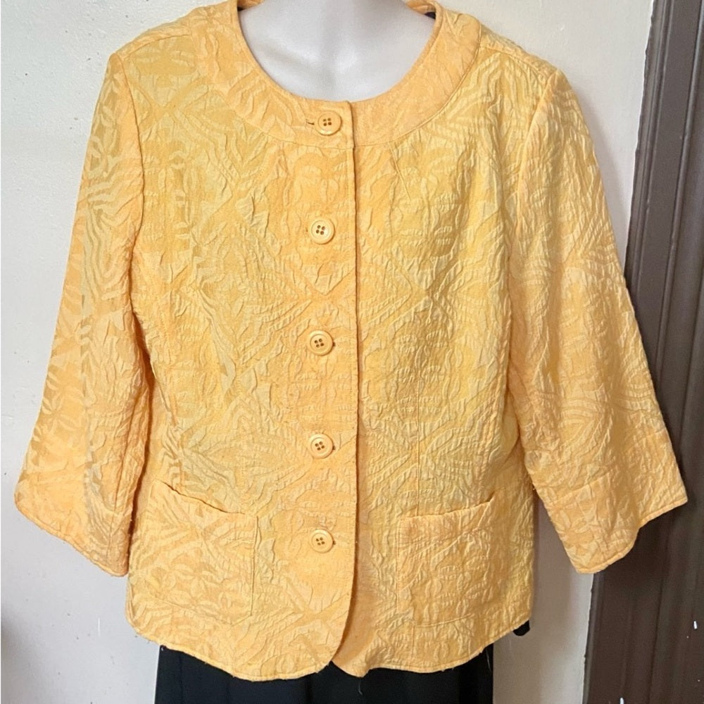 Cold Water Creek Yellow Wave Texture Jacket Size 12