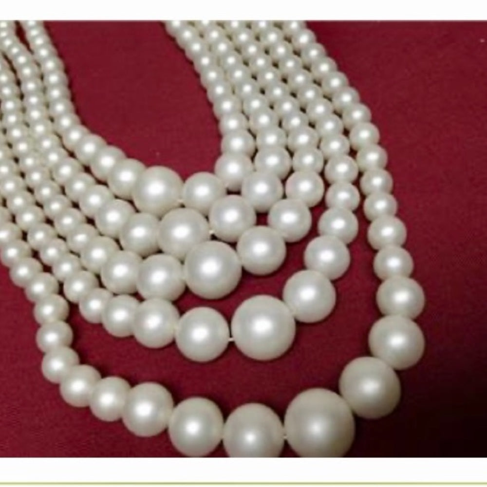 Vintage, 5 Layers, Graduated Faux Pearls, 17in Choker- Necklace
