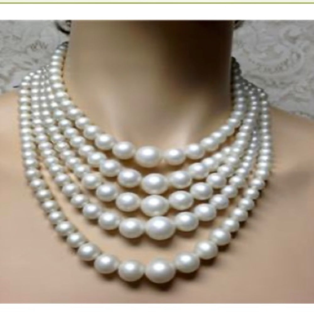 Vintage, 5 Layers, Graduated Faux Pearls, 17in Choker- Necklace