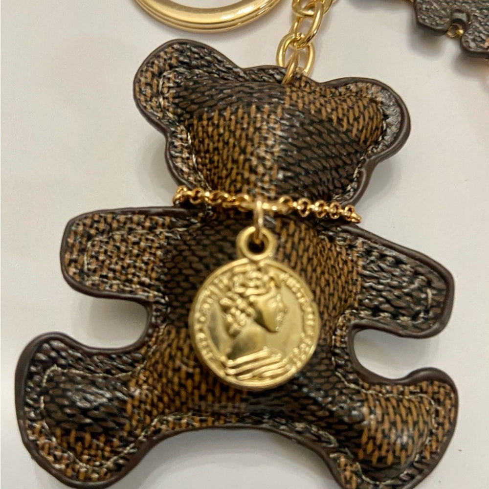 Stunning 6-inch Brown Plaid Bear Handbag Charm, Key Chain