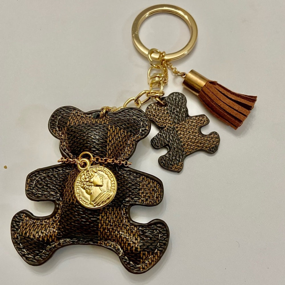 Stunning 6-inch Brown Plaid Bear Handbag Charm, Key Chain
