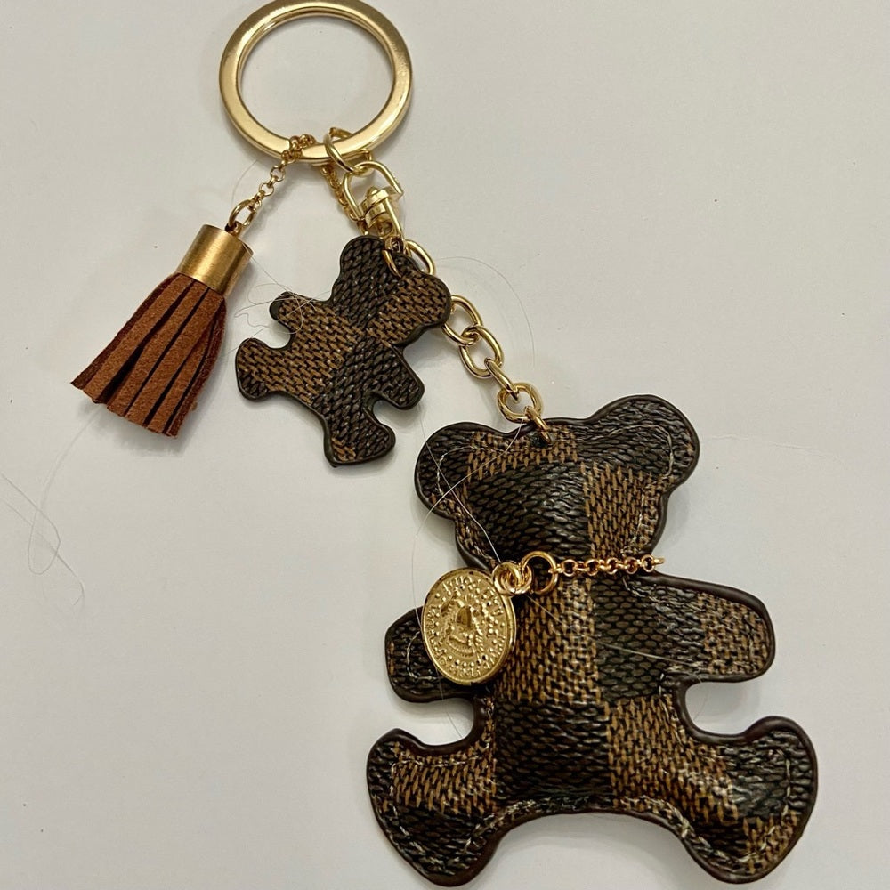 Stunning 6-inch Brown Plaid Bear Handbag Charm, Key Chain