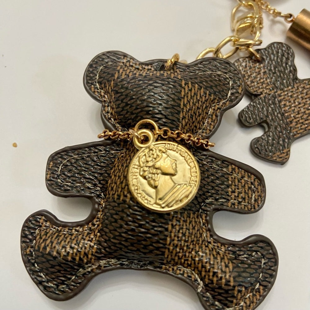 Stunning 6-inch Brown Plaid Bear Handbag Charm, Key Chain