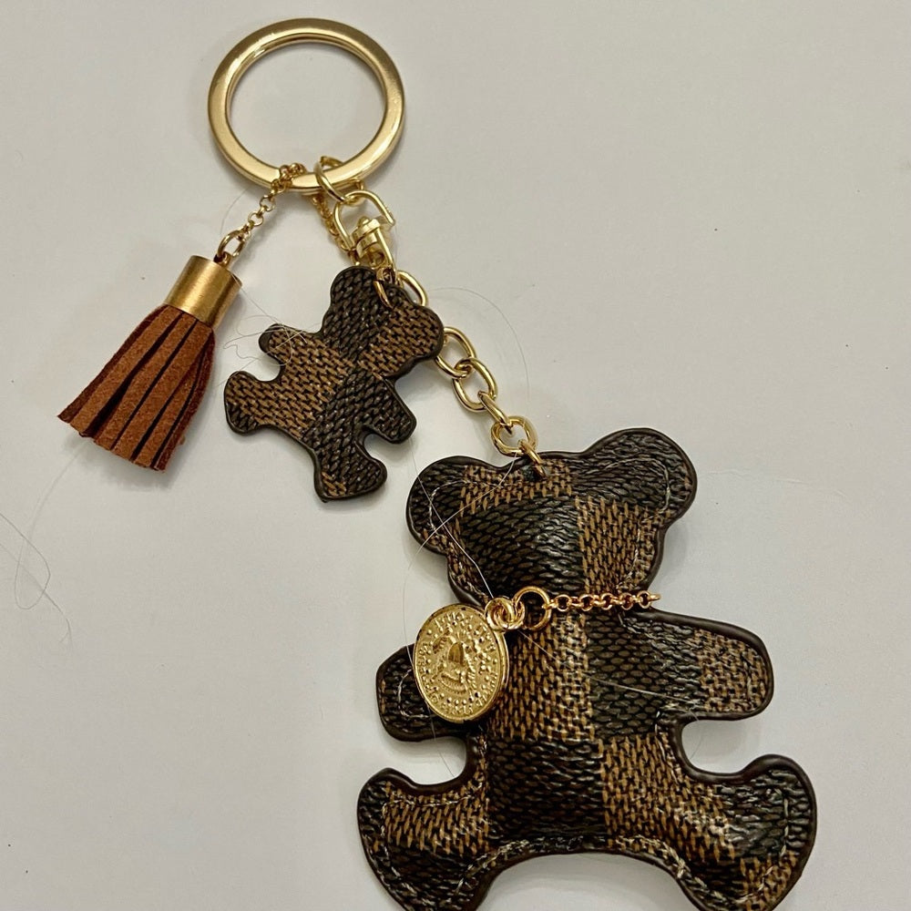 Stunning 6-inch Brown Plaid Bear Handbag Charm, Key Chain