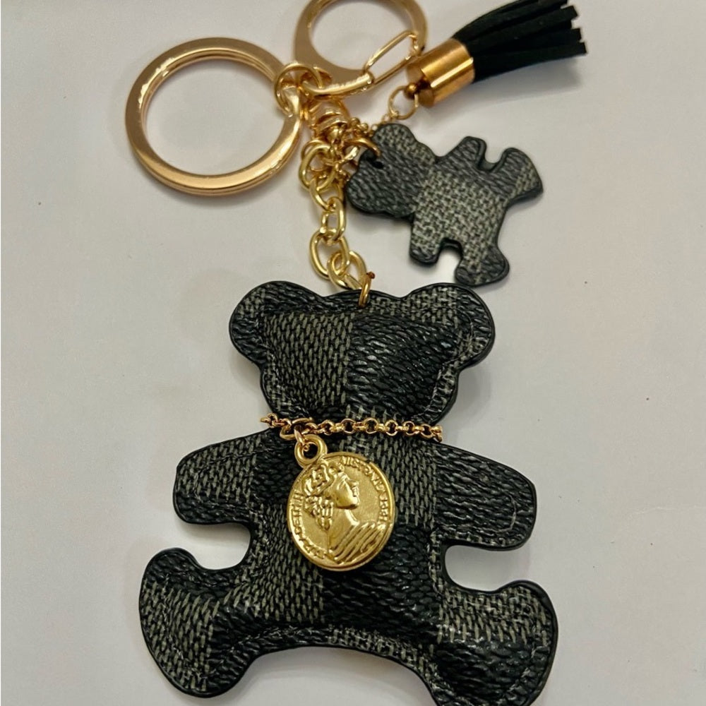 Stunning 3-Way, 6-inch Gray Plaid Bear Handbag Charm, Key Chain