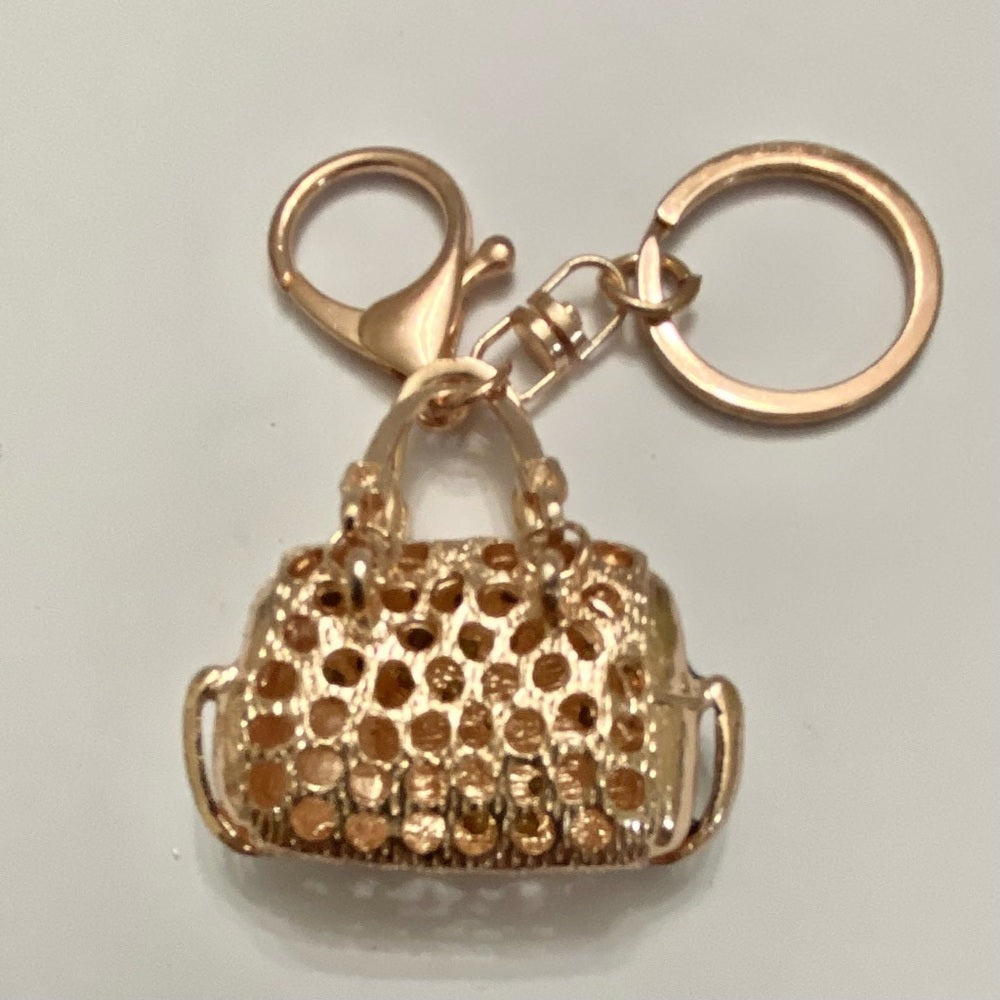 2-Way, Black Floral Rhinestone Handbag Charm- Key Chain