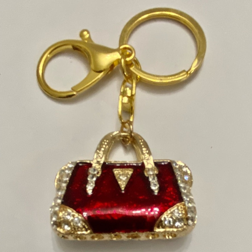 2- Way Red Enamel Rhinestone Handbag Charm- Key chain