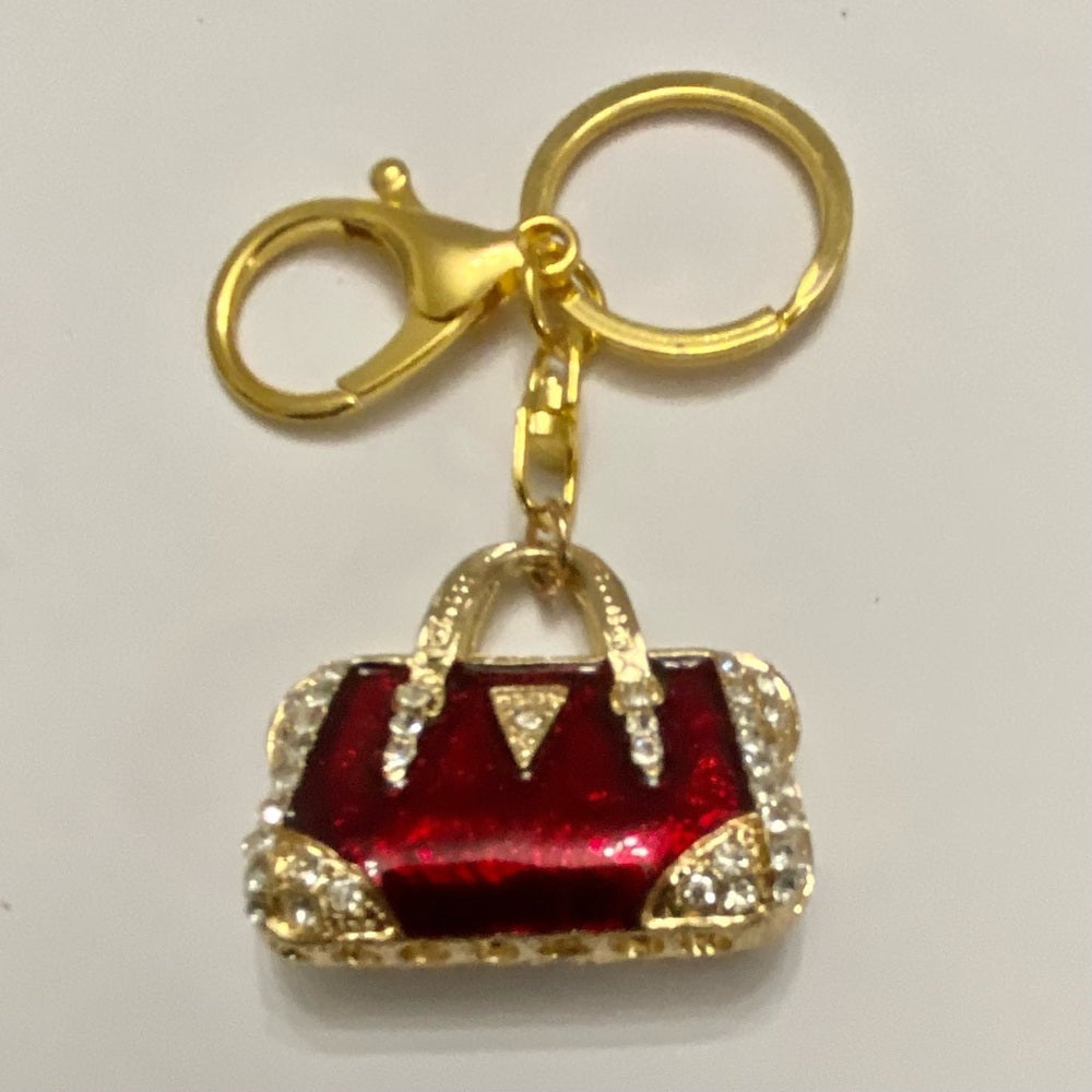2- Way Red Enamel Rhinestone Handbag Charm- Key chain