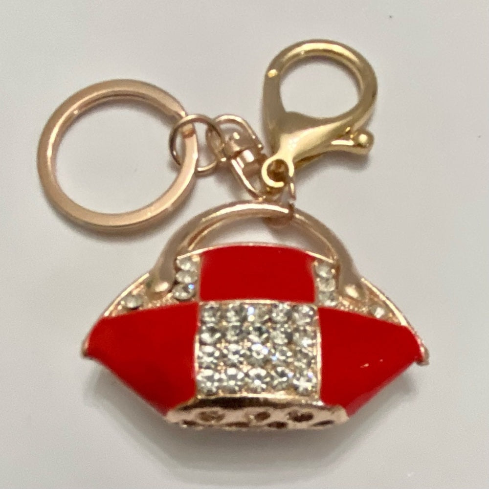 2-Way Red-White Enamel on Metal Handbag Charm- Key Chain