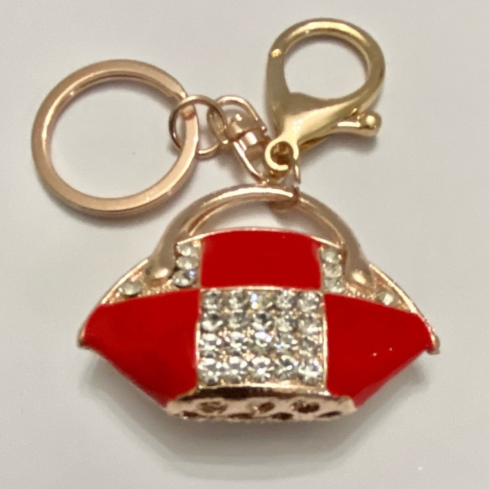 2-Way Red-White Enamel on Metal Handbag Charm- Key Chain