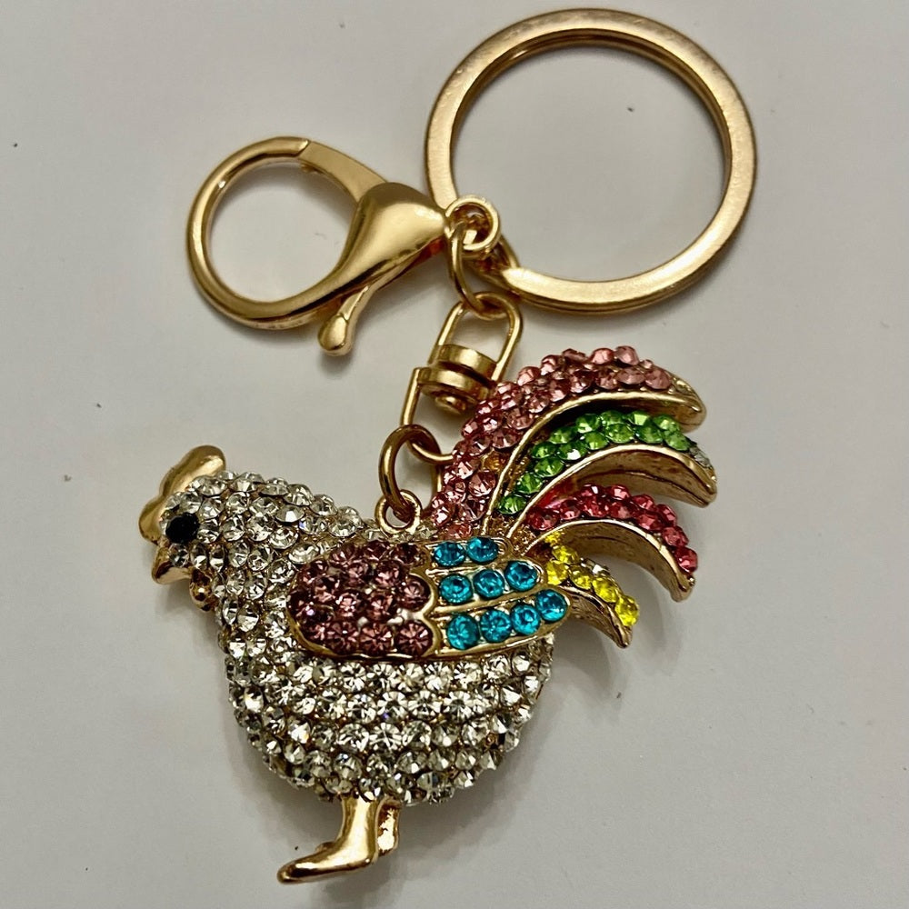 2-way Multi color Rhinestone Rooster Handbag Charm or Key Chain