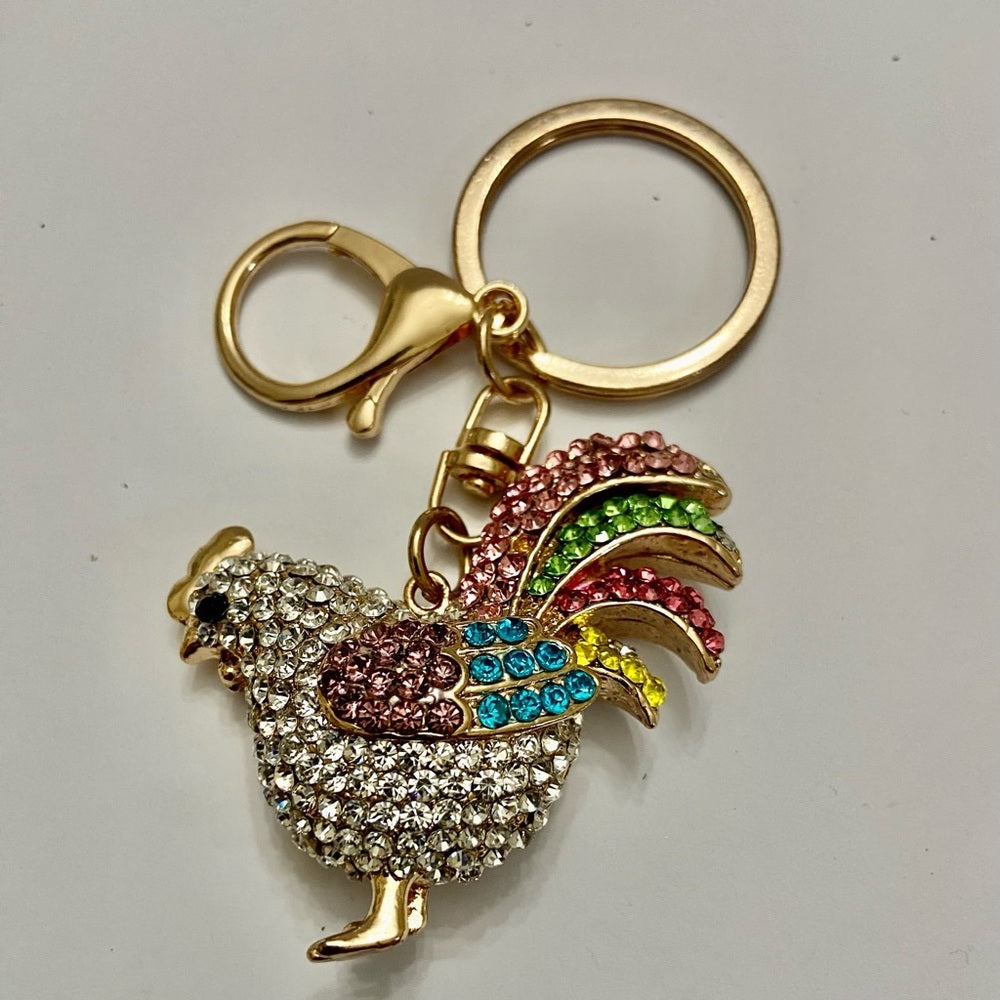 2-way Multi color Rhinestone Rooster Handbag Charm or Key Chain