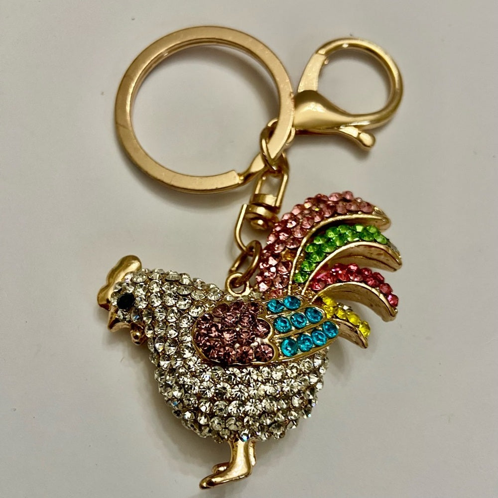 2-way Multi color Rhinestone Rooster Handbag Charm or Key Chain