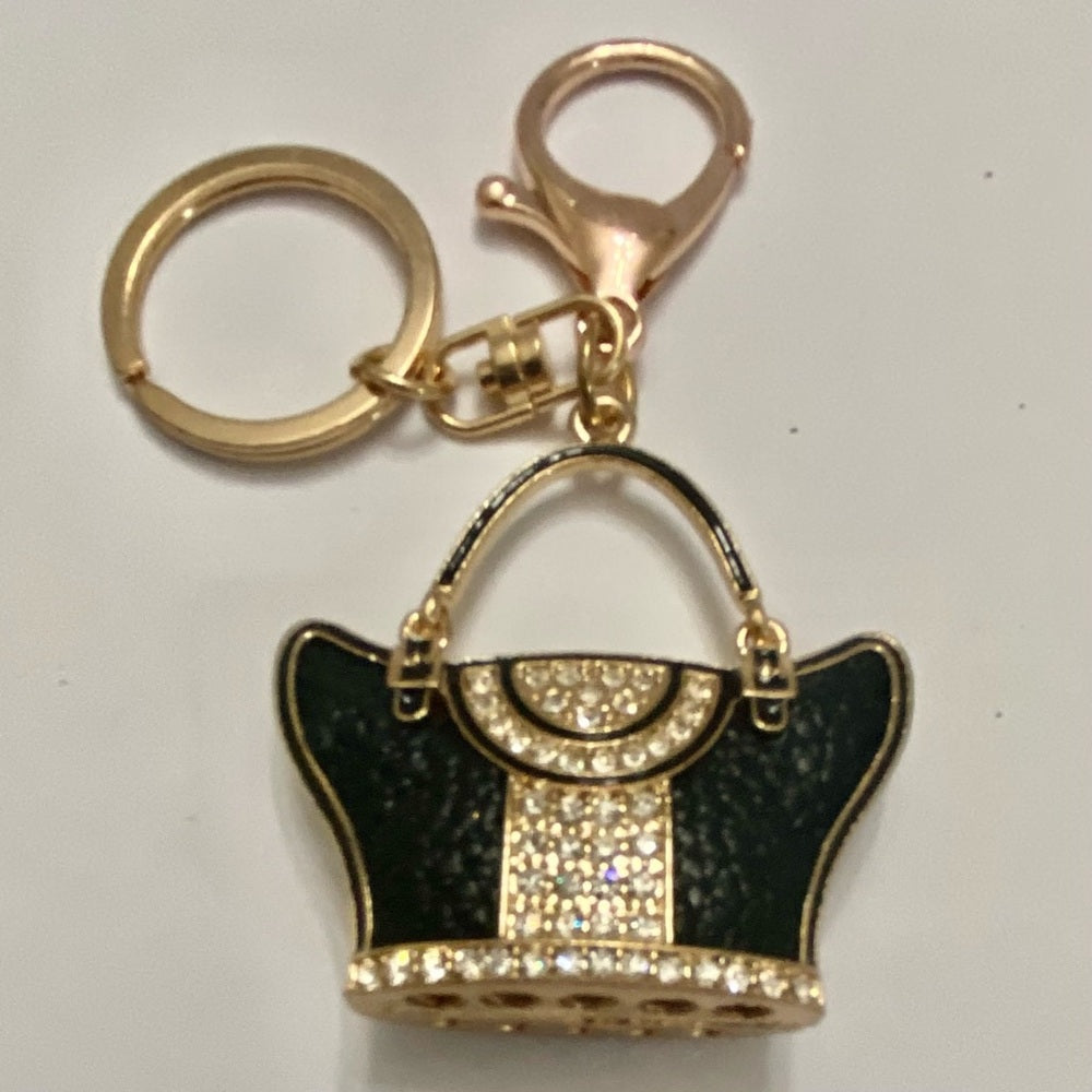 Black Enamel Rhinestone Handbag Charm-Key Chain