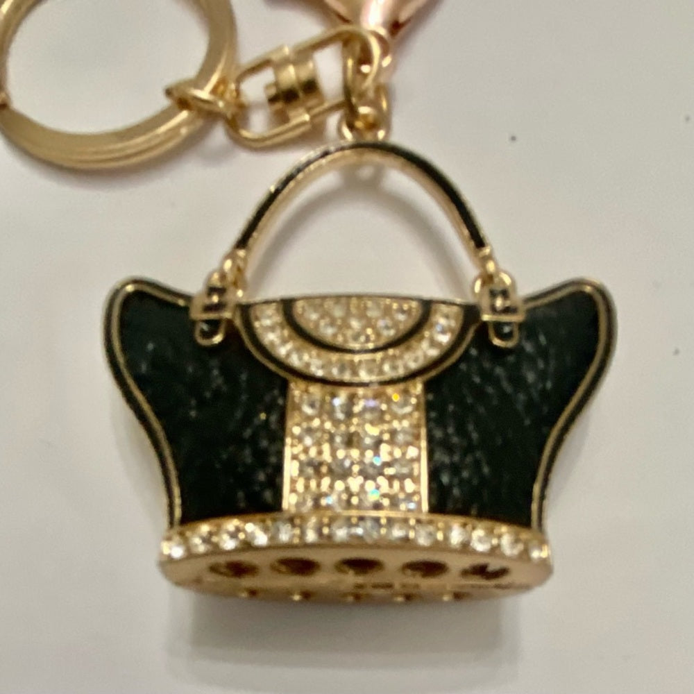 Black Enamel Rhinestone Handbag Charm-Key Chain