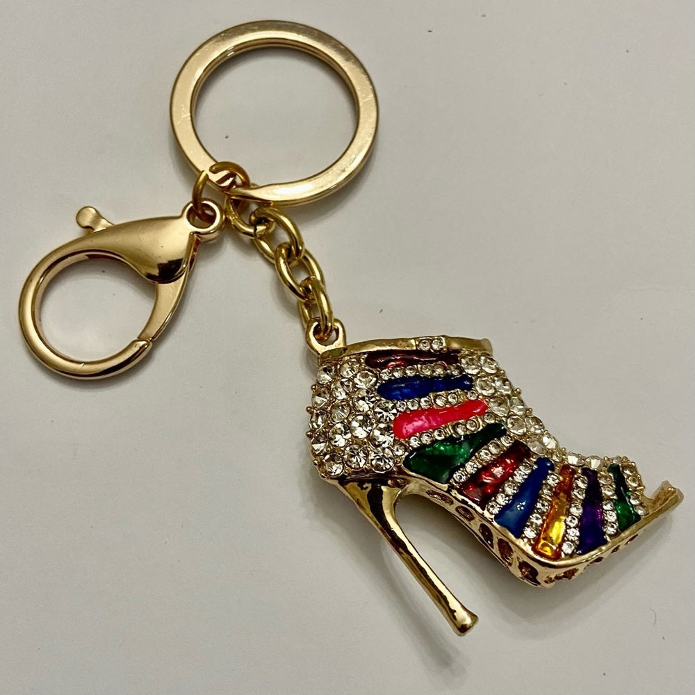 2-Way Multi color Rhinestone High Heel Handbag Charm- Key Chain