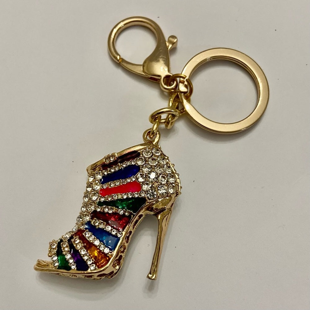2-Way Multi color Rhinestone High Heel Handbag Charm- Key Chain
