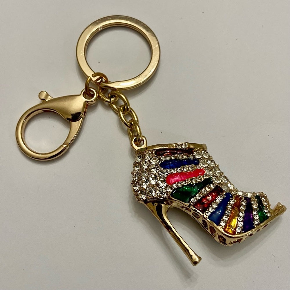 2-Way Multi color Rhinestone High Heel Handbag Charm- Key Chain