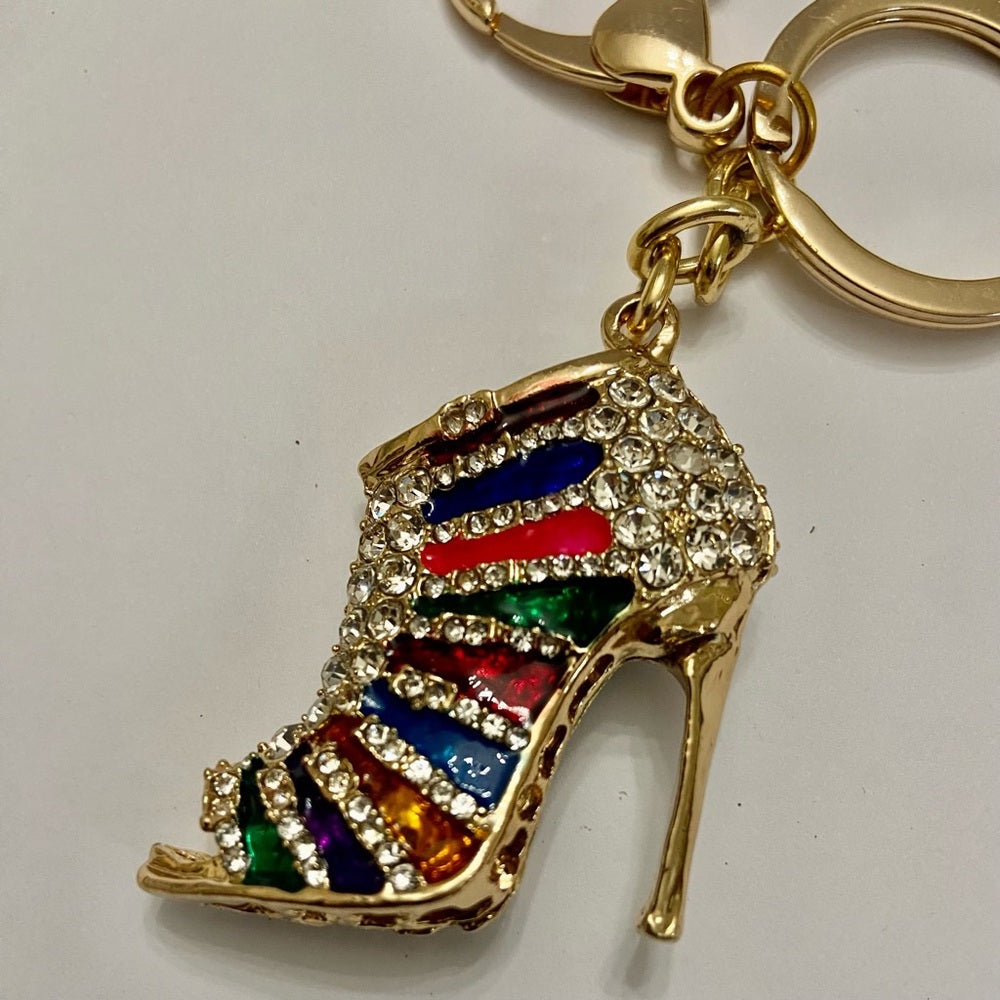 2-Way Multi color Rhinestone High Heel Handbag Charm- Key Chain