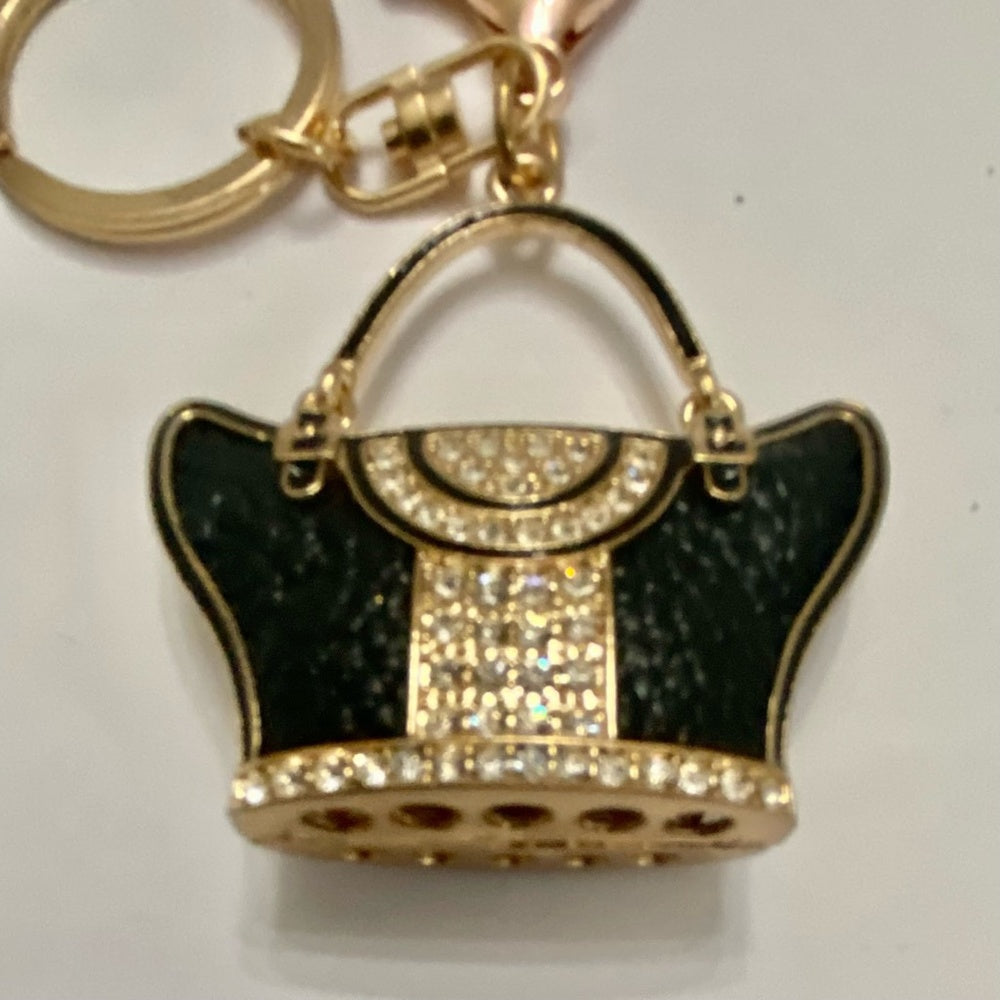 Stunning, 2-Way Black Enamel Rhinestone Handbag Charm -Key Chain