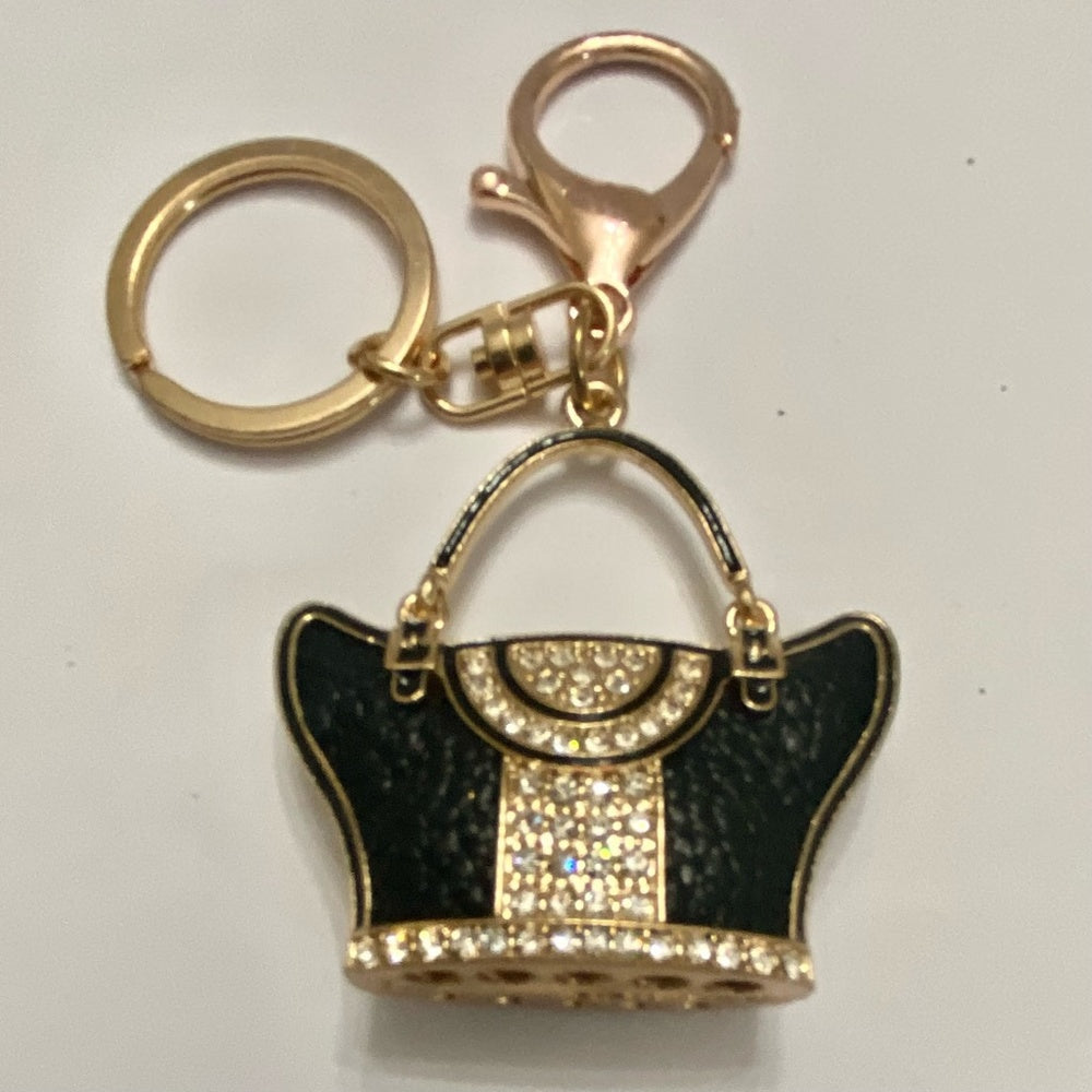Stunning, 2-Way Black Enamel Rhinestone Handbag Charm -Key Chain