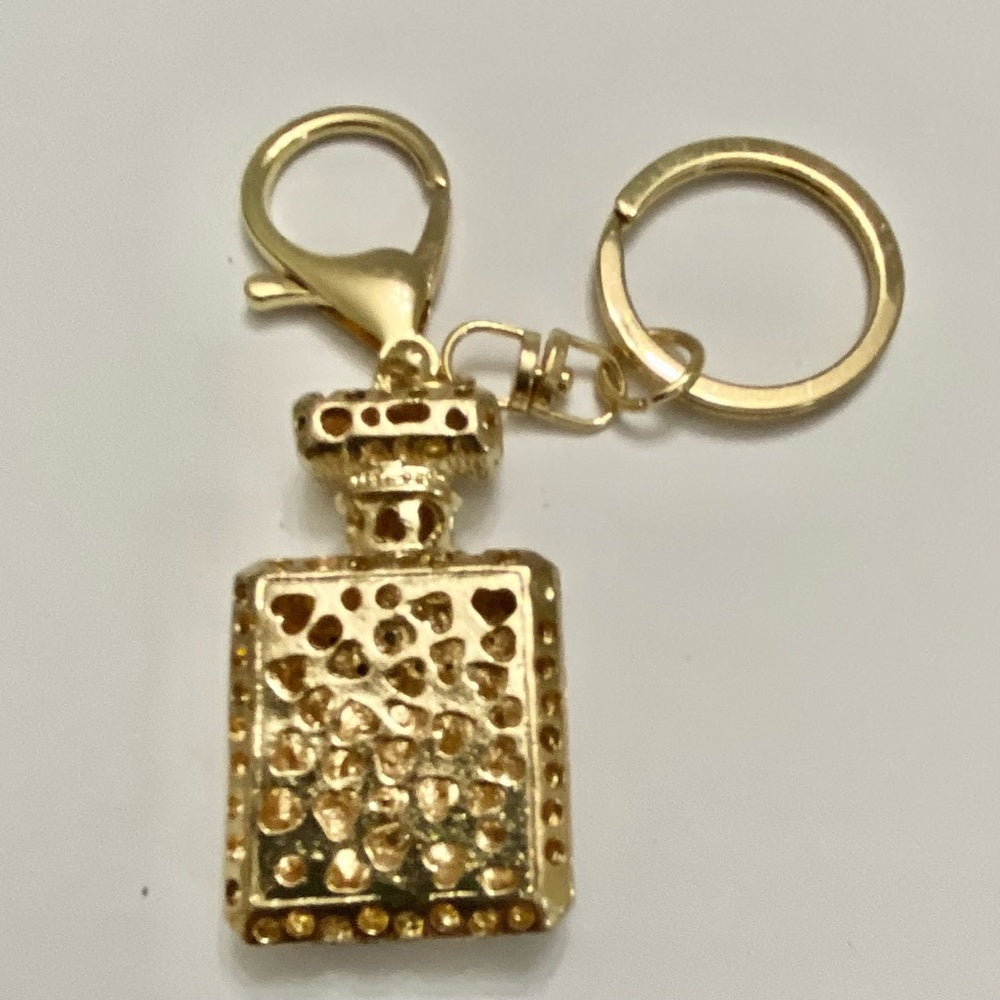 Stunning, 2-Way Gold Perfume Bottle Rhinestone Handbag Charm -Key Chain