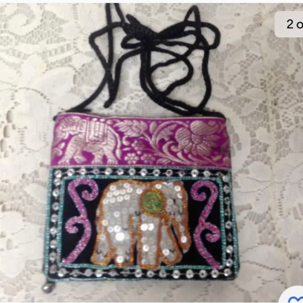 Fuchsia Sequined Elephant Coin Purse-Crossbody 5in x 4.5in