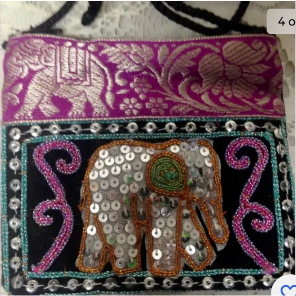 Fuchsia Sequined Elephant Coin Purse-Crossbody 5in x 4.5in